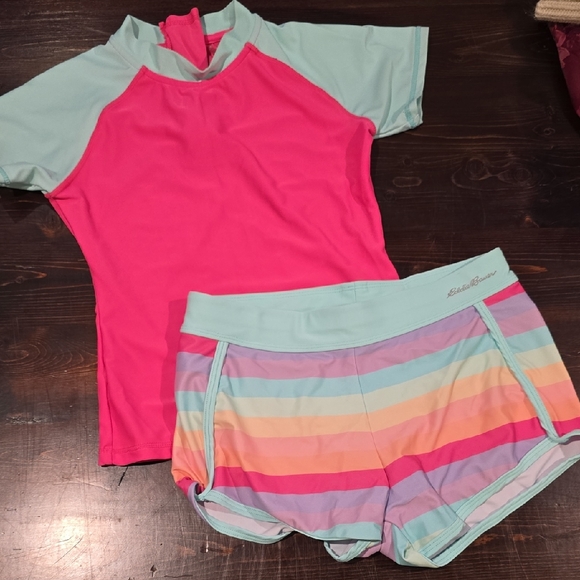 Eddie Bauer Pink and Blue Rashgaurd Swimsuit - Picture 1 of 3